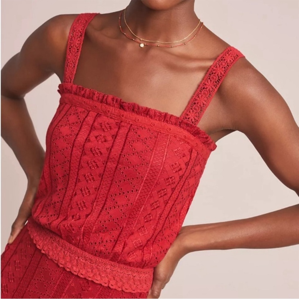 NWOT Anthropologie Soigne Eyelet Top - Red - Romantic - Feminine - Size L